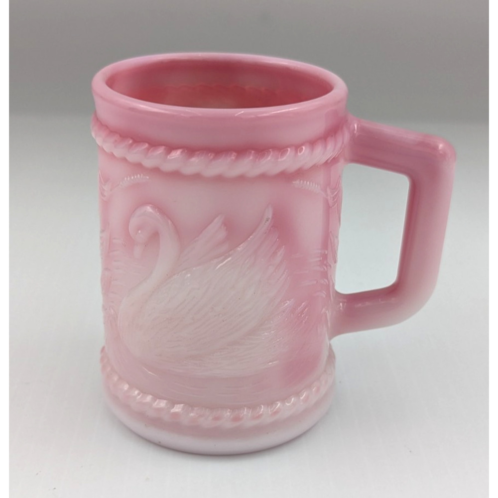 Vintage Fenton Rosalene Glass Mug Swan Motif 4" H 1980's